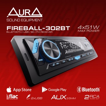 Ресивер автомобильный AURA FIREBALL-302BT USB/SD