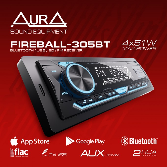 Ресивер автомобильный AURA FIREBALL-305BT USB/SD 00000043120