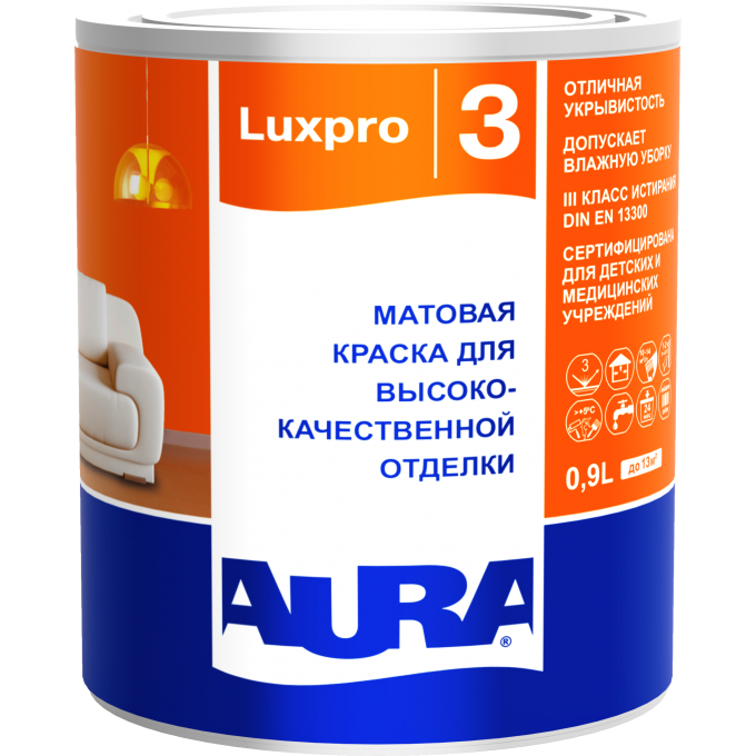 Краска интерьерная Eskaro AURA Luxpro 3 для высококачественной отделки 0,9л, база А белый K0076