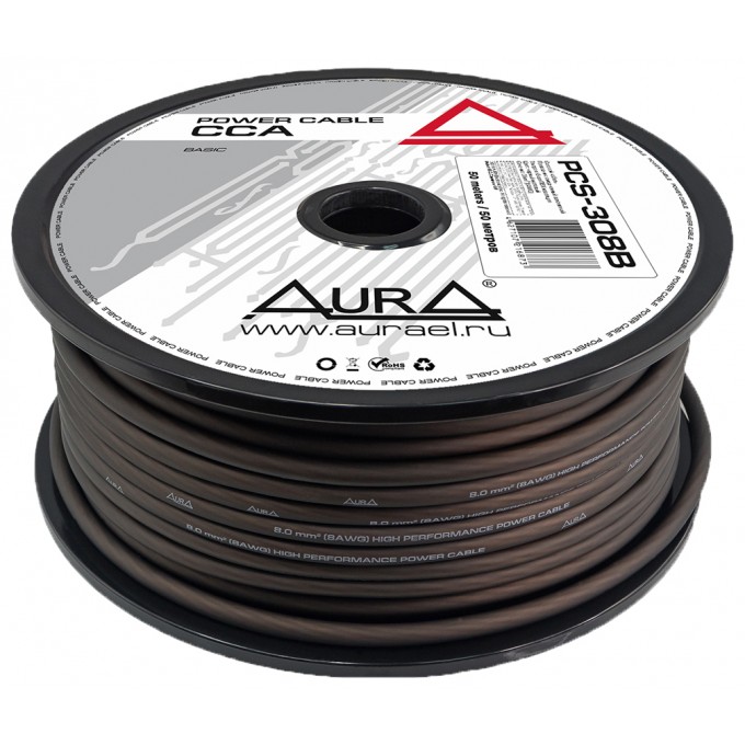 Кабель силовой автомобильный AURA PCS-308B AURA PCS-308B Кабель силовой 8AWG/8мм2, черный PCS308B