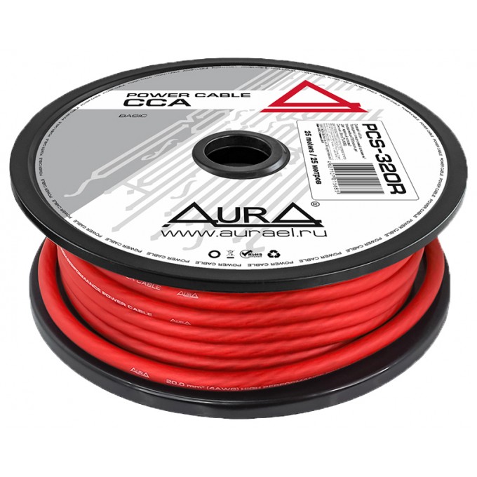 Кабель силовой автомобильный AURA PCS-320R AURA PCS-320R Кабель силовой 4AWG/20мм2красный PCS320R