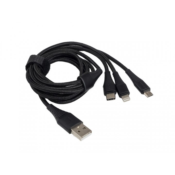 Зарядный кабель AURA , USB > Lightning/MicroUSB/Type C, чёрный, 1,2 метра TPC-U31B